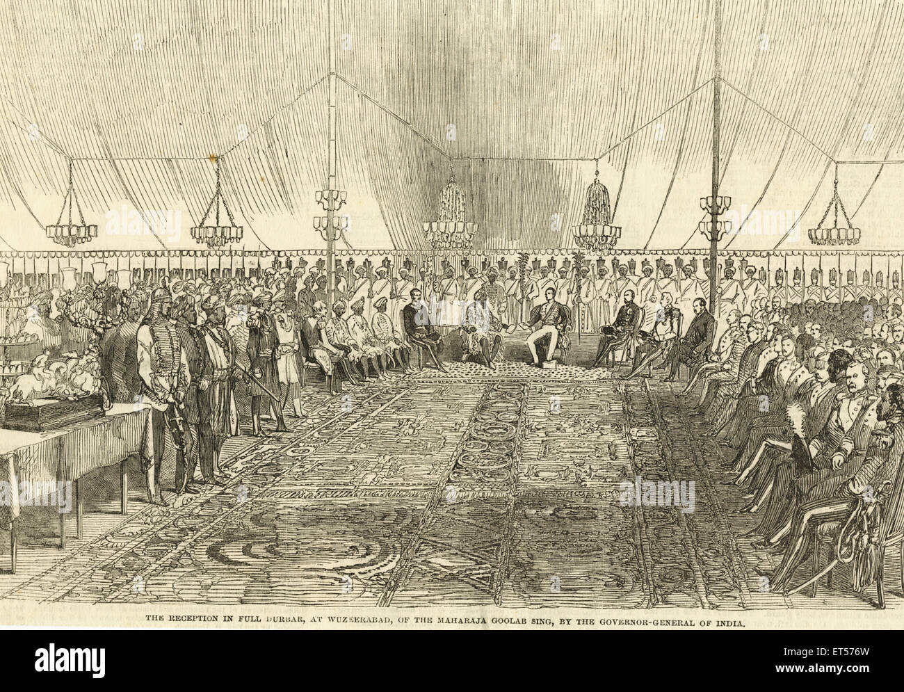 Der Empfang im vollen Durbar des Maharaja Goolab singen; Generalgouverneur von Indien;  Wuzeerabad; Wazirabad; Pakistan Stockfoto