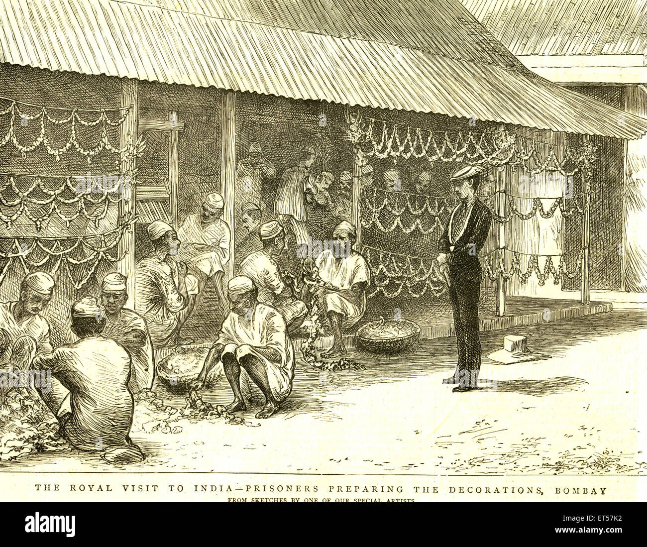 Den königlichen Besuch; Gefangene, die Vorbereitung der Dekoration; Bombay Mumbai; Maharashtra; Indien Stockfoto