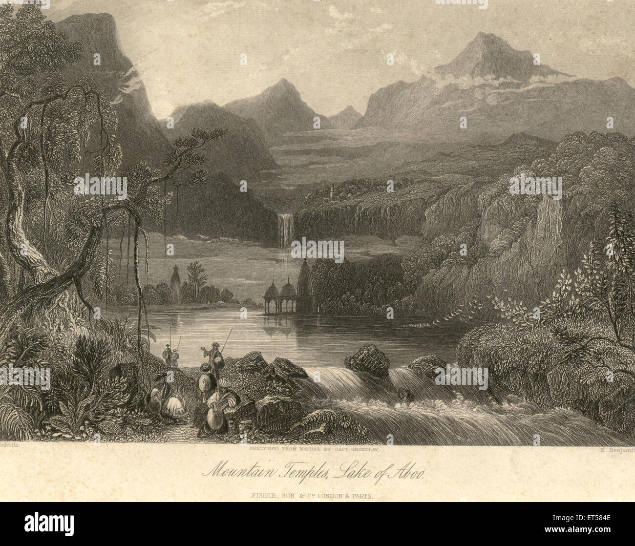 Berg-Tempel; See von Aboo; Abu; Fisher & Sohn C. London & Paris; Rajasthan; Indien Stockfoto