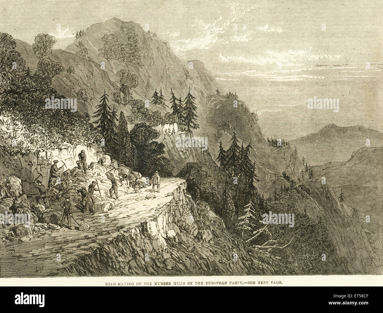 Straßenbau auf den Murree Hills von der europäischen Partei, Murree Hills, Rawalpindi, Punjab, Pakistan, Asien, alten Jahrgang 1800s Bild Stockfoto