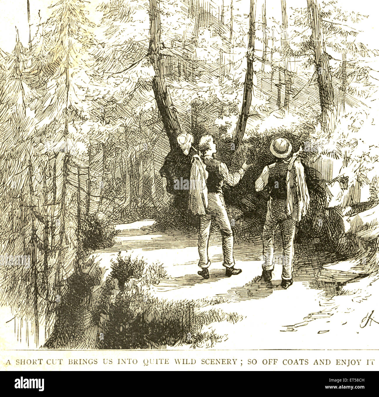 Ein kurzer Schnitt bringt uns in ganz wilde Landschaft; die Grafik 27. März 1886; Indien Stockfoto