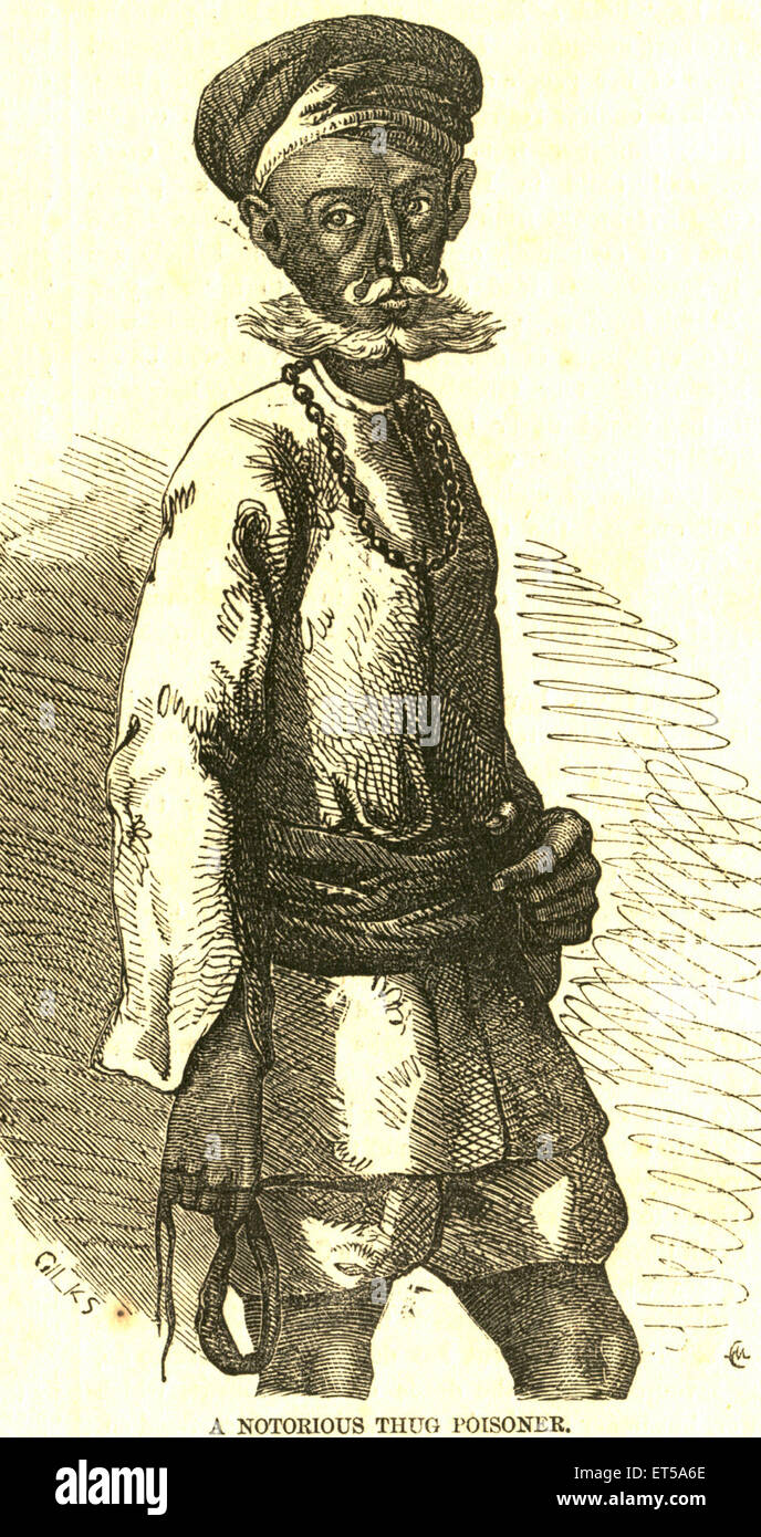 Lithographische Portraits Ein berüchtigter Thug-Gefangener; Indien; alte Vintage-Gravur aus dem 19. Jahrhundert Stockfoto