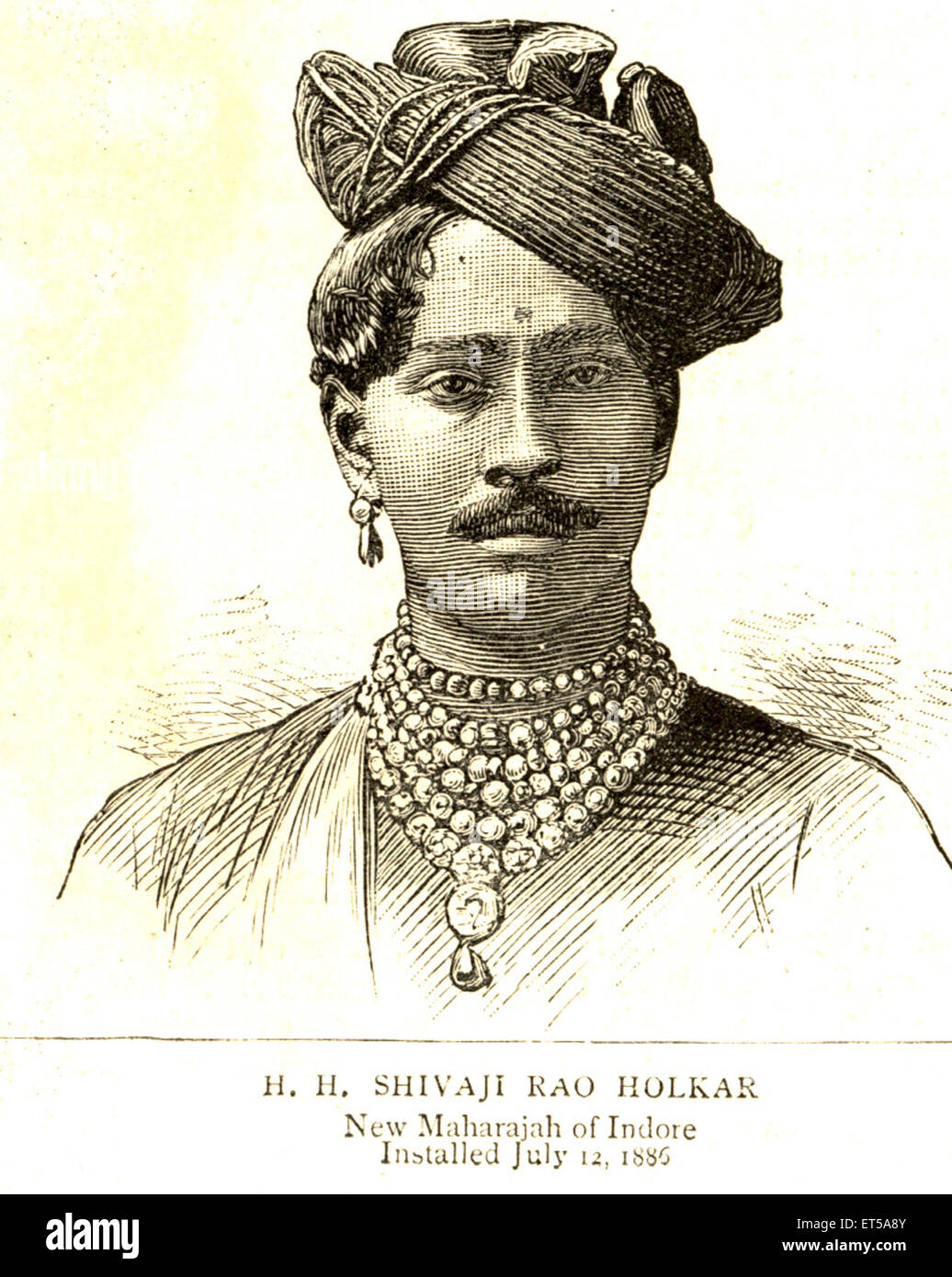 Lithografischen Porträts installiert H.H Shivaji Rao Holker neue Maharadscha von Indore 12. Juli 1886; Madhya Pradesh Stockfoto