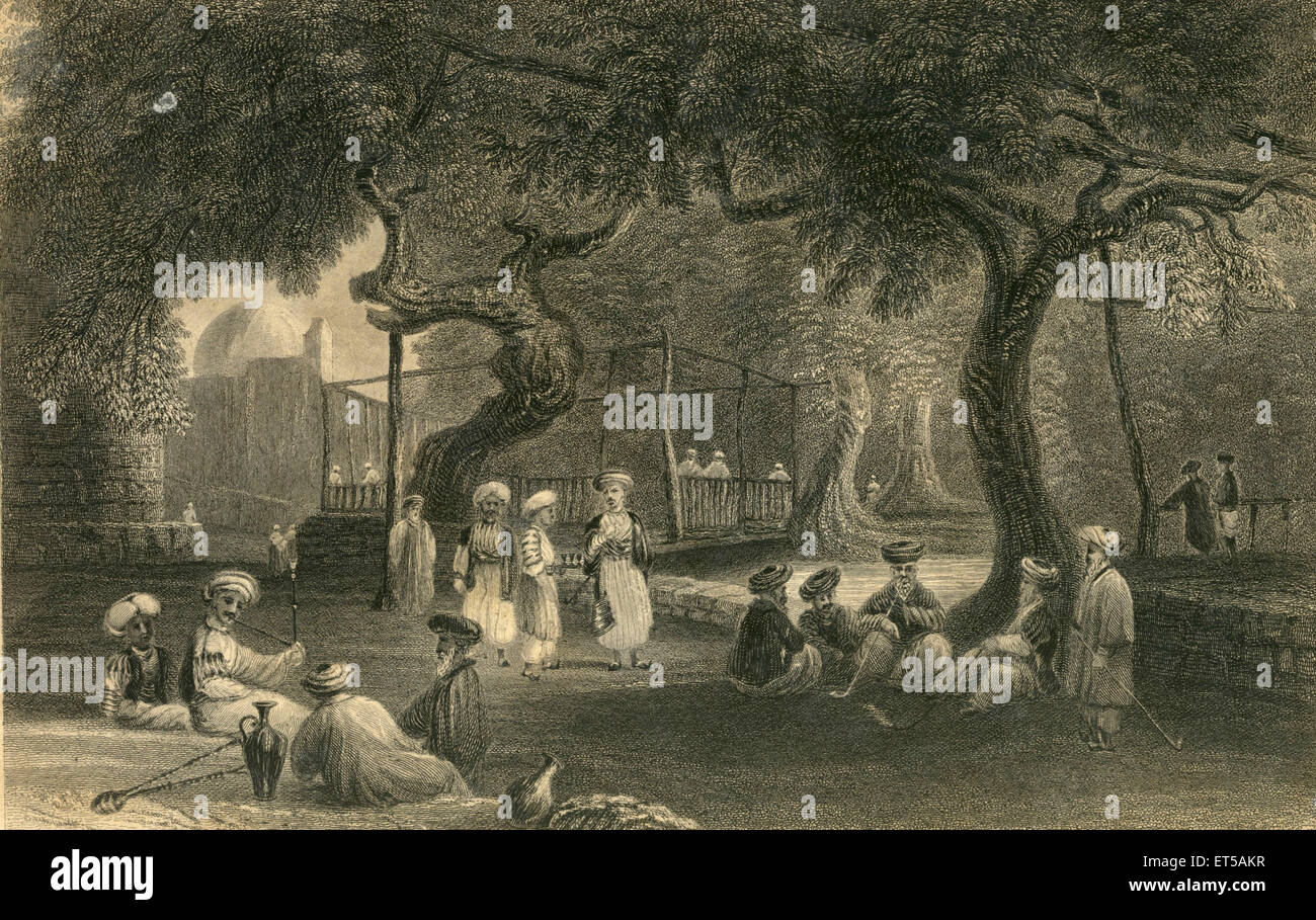 Scheich-Haus; Scheich-Haus; Shaikh-Haus; Häuptling; weisen alten Mann Haus; Zebdane; Pharpar; Taura; Damaskus; Syrien ; alte Vintage-Gravur aus dem 19. Jahrhundert Stockfoto