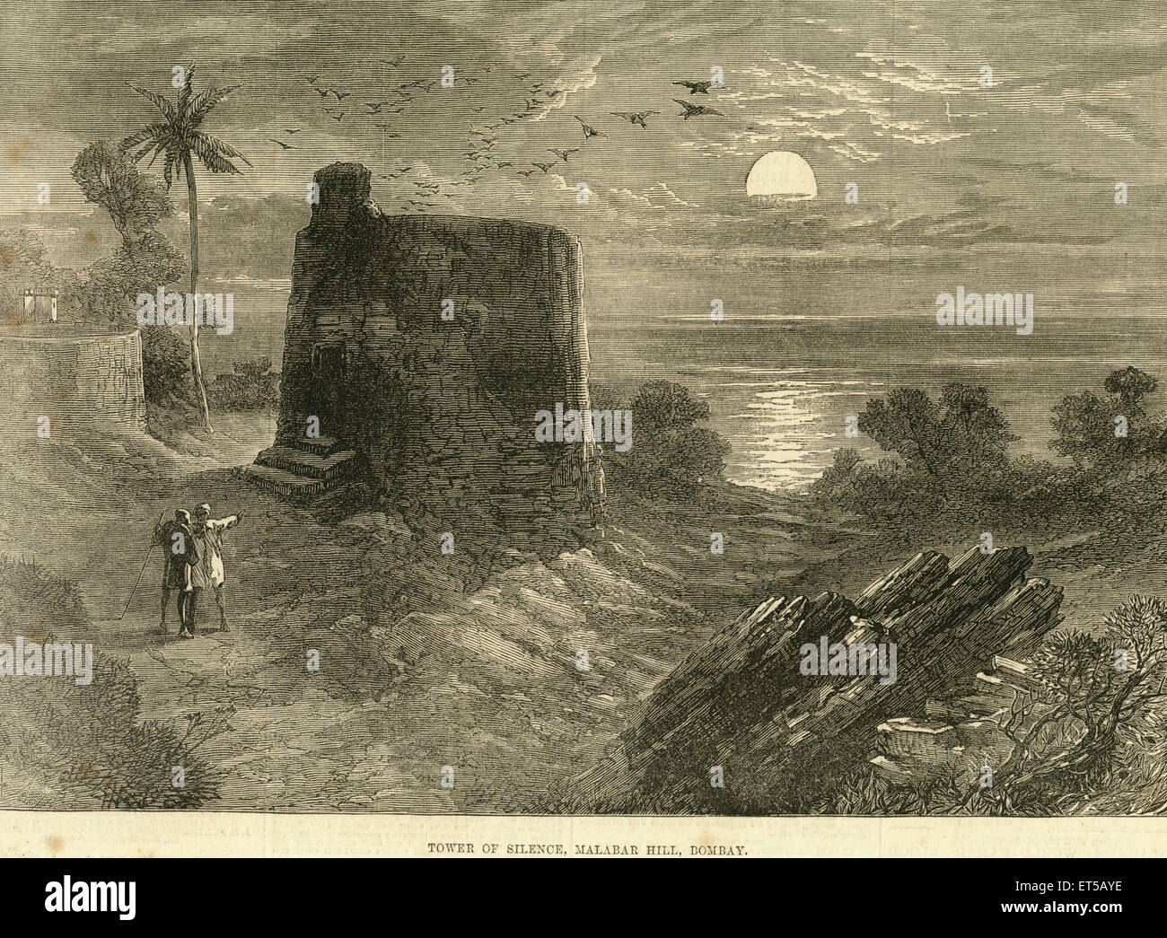 Turm des Schweigens, Malabar Hill, Bombay, Mumbai, Maharashtra, Indien, IL News, 13. November 1875 Stockfoto