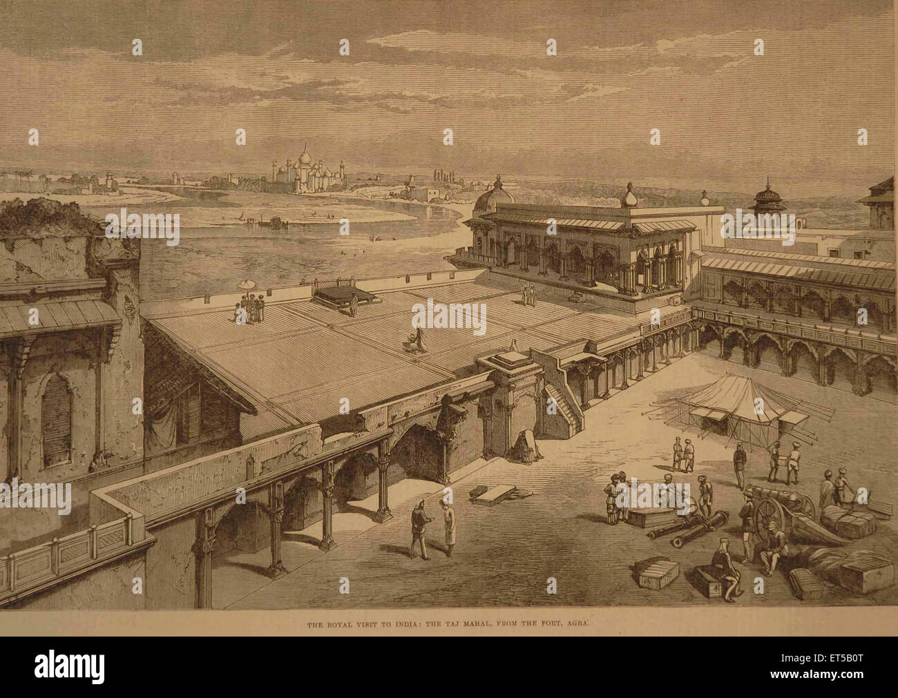 Lithographien der königlichen Besuch in Indien Taj Mahal aus dem Fort von Agra; Uttar Pradesh; Indien Stockfoto