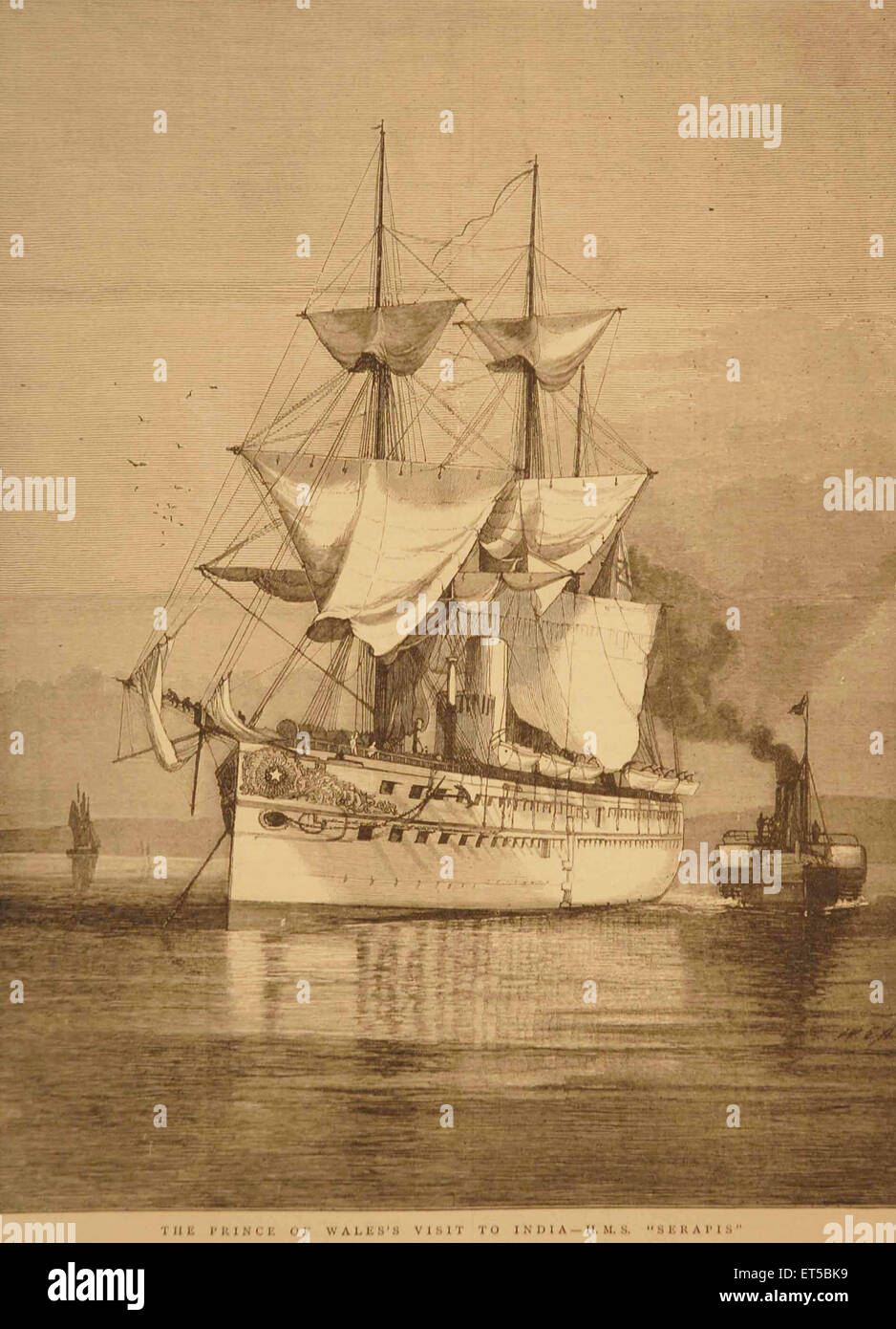 Der Prince Of Wales Besuch in Indien HMS Serapis Lithographien; Indien Stockfoto