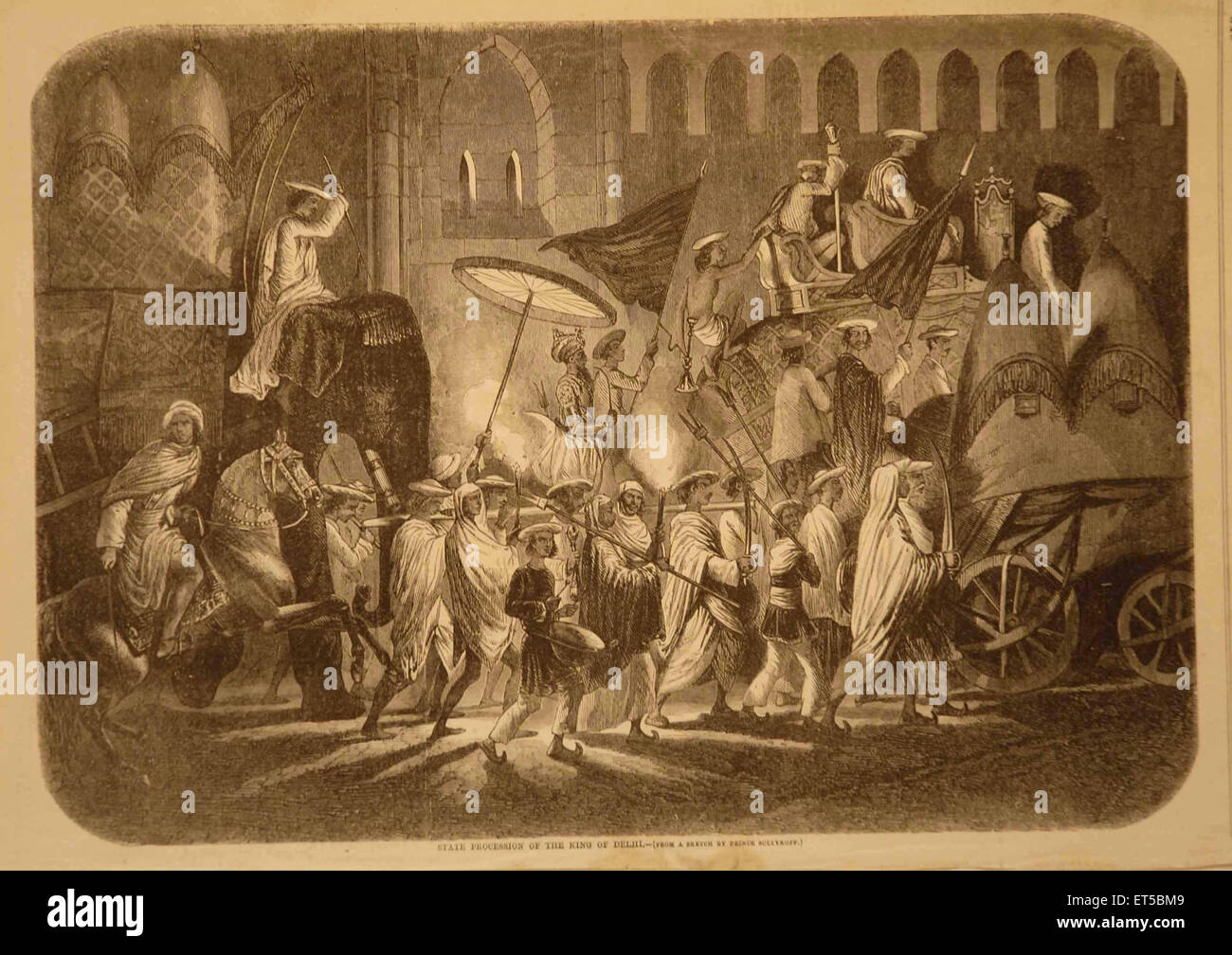 Lithographien Zustand Prozession des Königs von Delhi; Indien Stockfoto