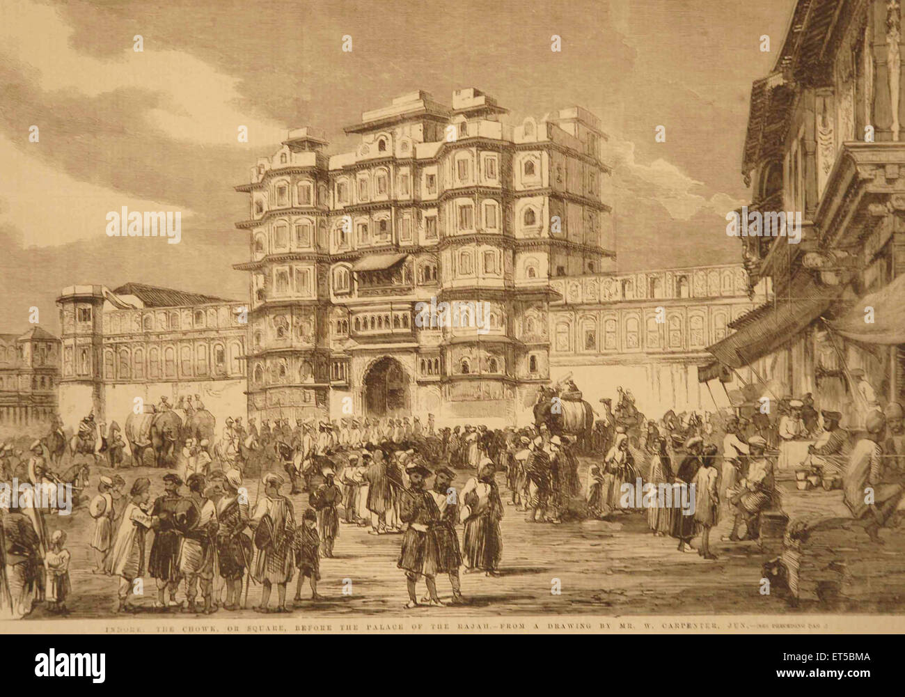 Rajwada Palace, Chowk, Indore, Madhya Pradesh, Indien, Asien, alter Jahrgang 1800s Gravur Stockfoto