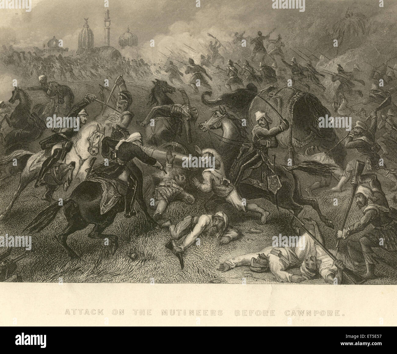 Militär und Gemeinschaft Meuterei sieht Angriff der Meuterer vor Cawnpore; Kanpur; Uttar Pradesh; Indien Stockfoto