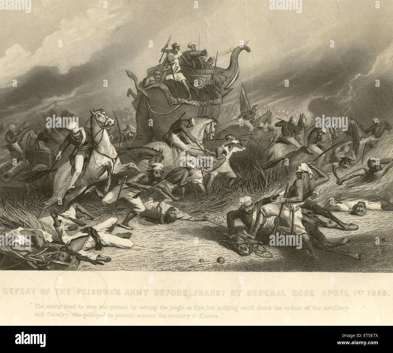 Militär und Gemeinschaft Meuterei Ansichten Niederlage der Peishwa Armee vor Jhansi von General Rose; 1. April 1858; Indien Stockfoto