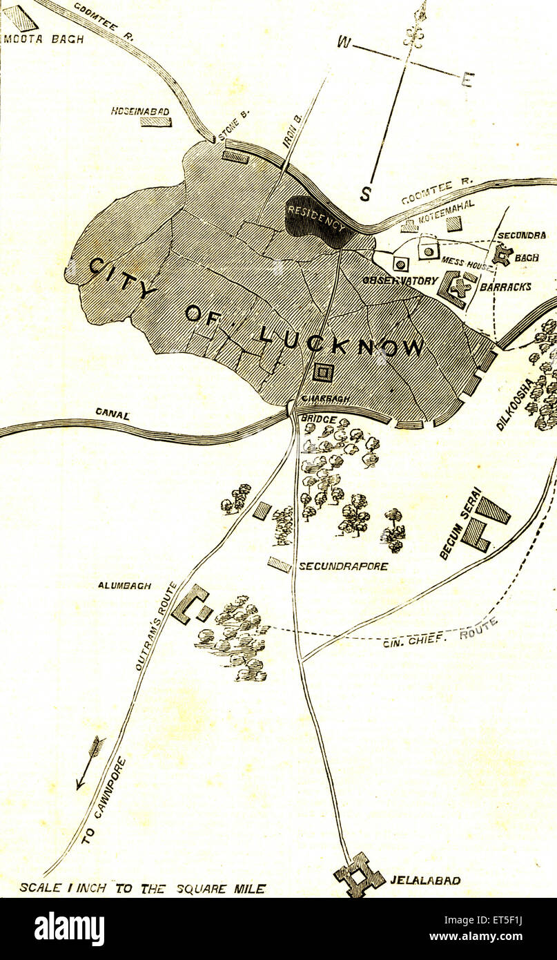 Militär und Gemeinschaft Meuterei Ansichten Karte Stadt Lucknow; Uttar Pradesh; Indien Stockfoto