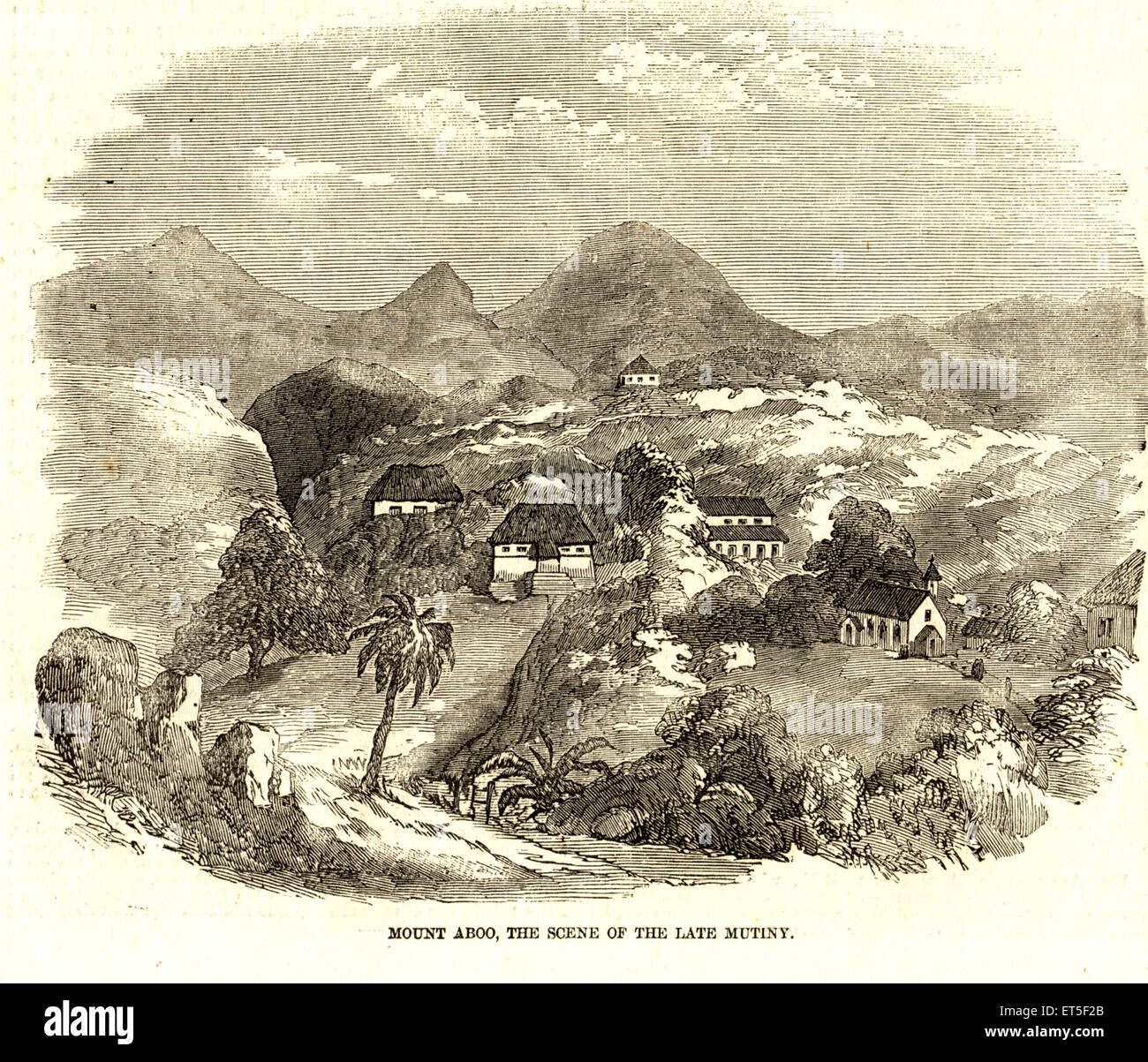 Militär und Gemeinschaft Meuterei Blick auf Mount Aboo oder Mount Abu Szene der späten Meuterei; Rajasthan; Indien Stockfoto