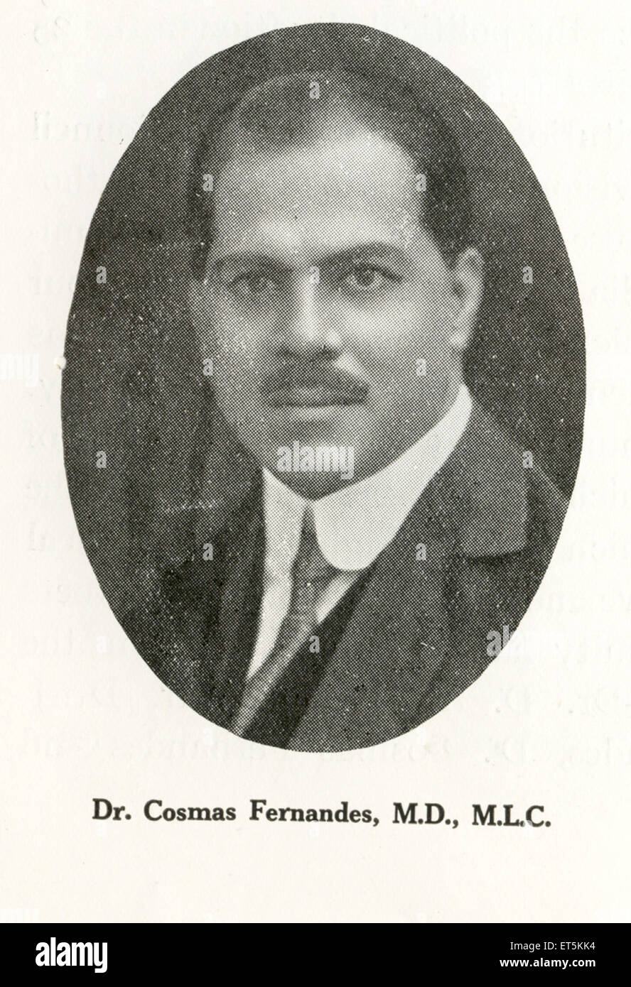 Katholische Gemeinschaft; Dr. Cosmas Fernandes; MD; MLC; Bombay; Mumbai; Maharashtra; Indien; Asien; Asiatisch; Indisch; Altes Vintage 1900er Bild Stockfoto