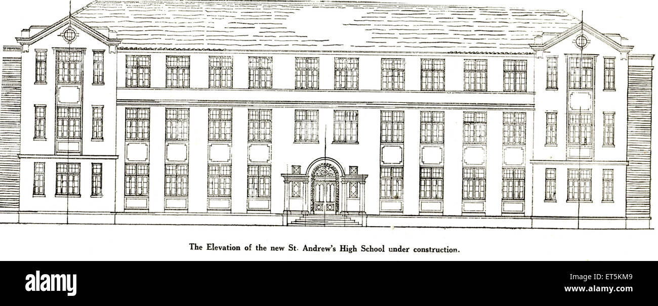 Katholische Gemeinschaft; St. Andrews High School Elevation; Bombay; Mumbai; Maharashtra; Indien; Asien; asiatisch; indisch; alter Jahrgang 1900s Bild Stockfoto