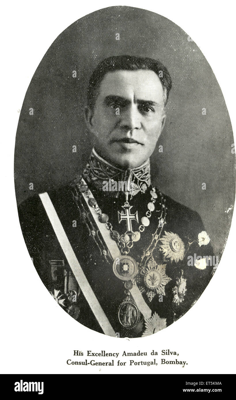 Seine Exzellenz ; Amadeu da Silva ; Generalkonsul für Portugal ; Bombay ; Mumbai ; Maharashtra ; Indien ; Asien; asiatisch; indisch; alter Jahrgang 1900er Jahre Stockfoto