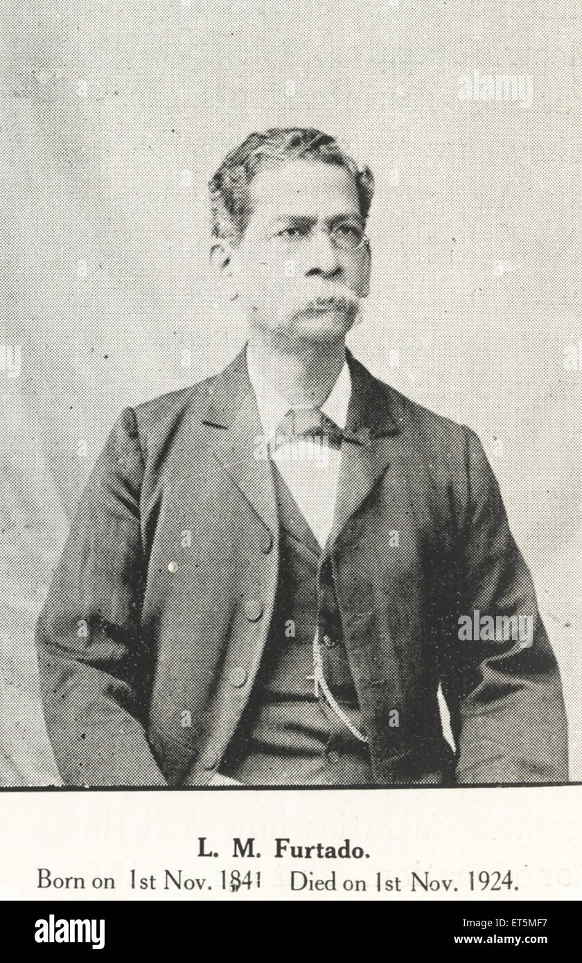 Katholische Gemeinde L. M. Furtado. Geboren am 1. November 1841 starb am 1. November 1924; Indien nicht Herr Stockfoto