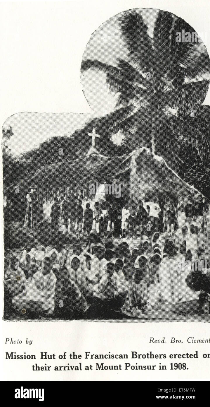 Mission Hut ; Franziskaner Brüder ; Mount Poinsur ; 1908 ; Borivali ; Bombay; Mumbai; Maharashtra; Indien; Asien; Asiatisch; indisch; alter Jahrgang 1900 Stockfoto