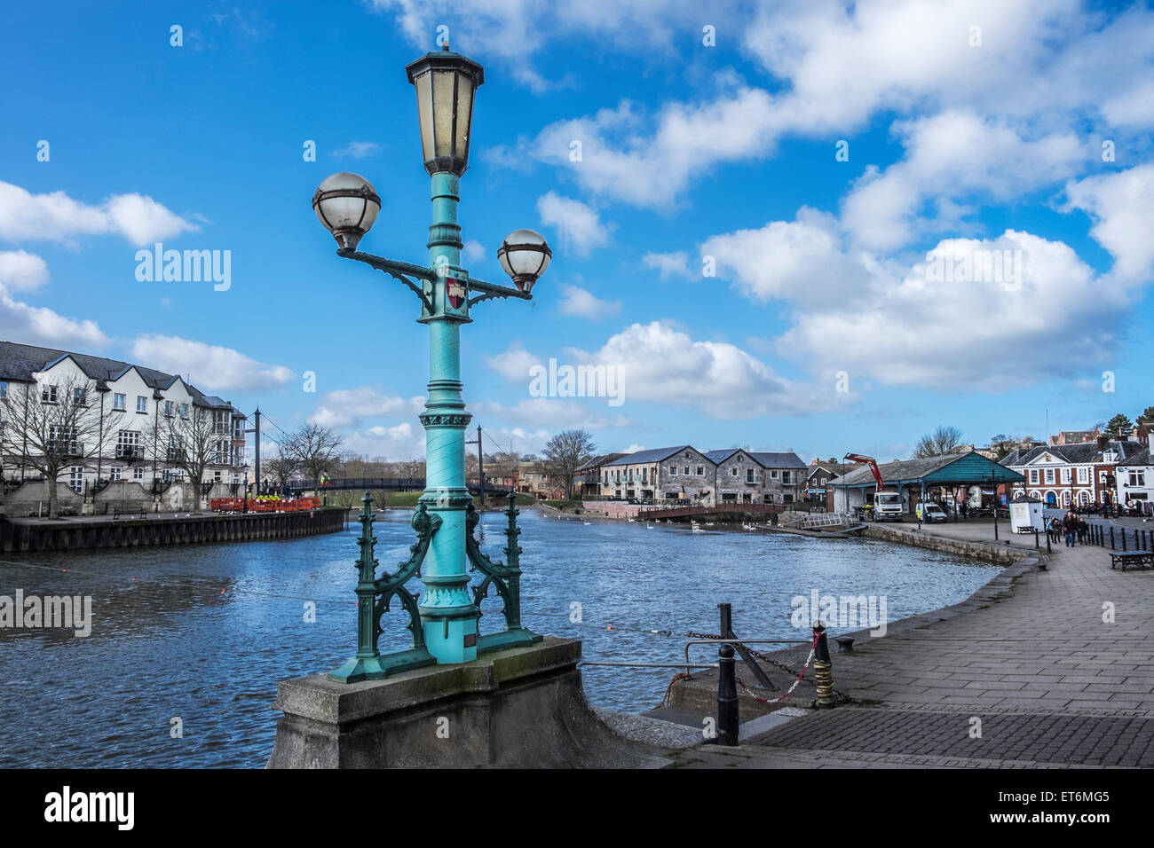 Eine ornamentale Laternenpfahl durch den Fluß Exe, Exeter Kais Stockfoto