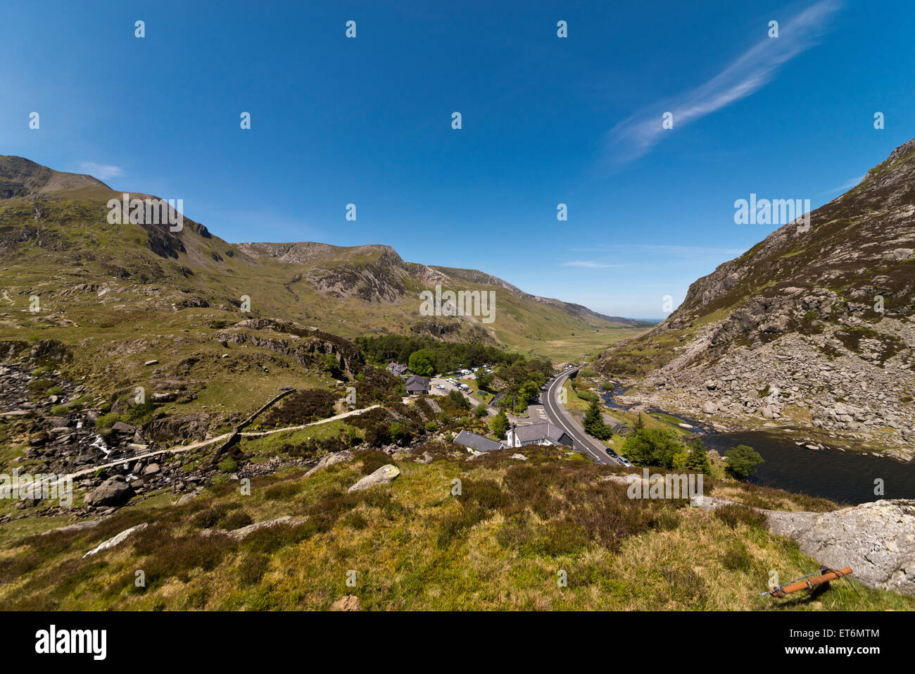 Snowdonia North Wales Uk National Trust Llyn Ogwen Seenlandschaft Wasser zu Fuß Stift yr OLE-Wen passieren Llanberis Nant Francon Stockfoto