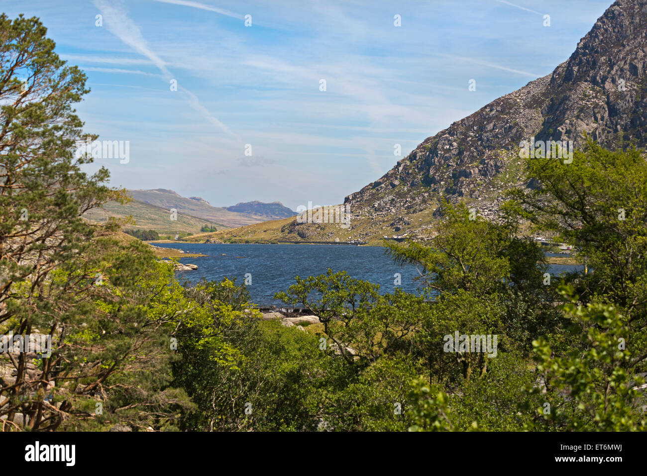 Snowdonia North Wales Uk National Trust Llyn Ogwen Seenlandschaft Wassertreten Stockfoto