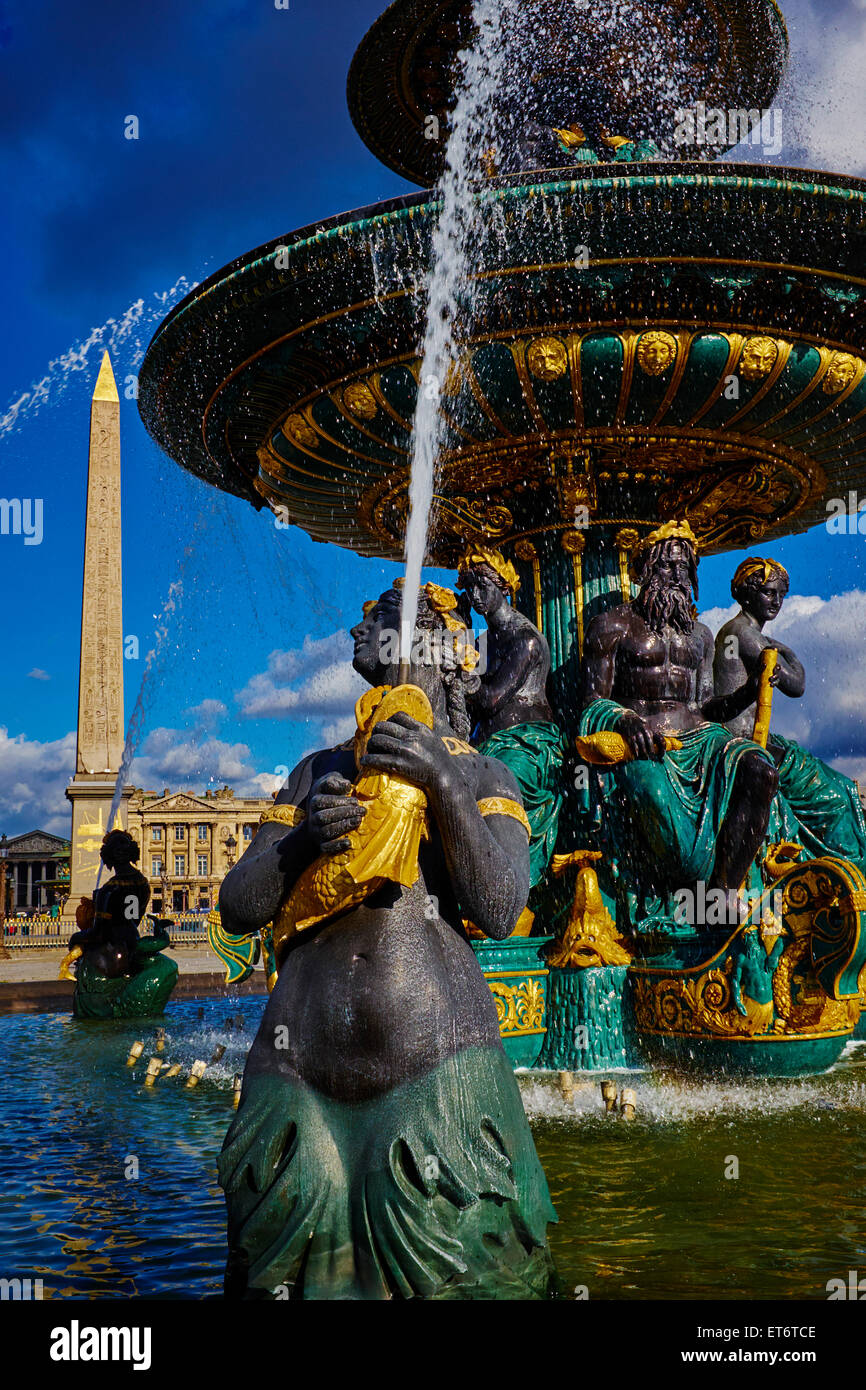 Frankreich, Paris, Place De La Concorde (Concorde-Platz), Brunnen des Meeres Stockfoto