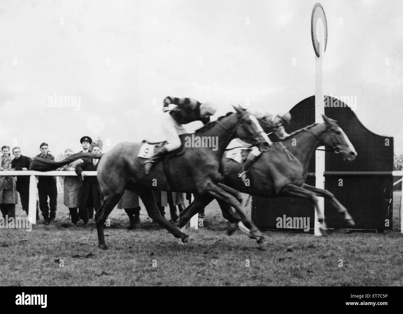 Royal Tan gewinnt durch einen Hals 1954 Grand National von Tudor Linie 10. April 1954 Stockfoto