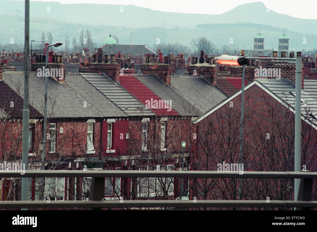 Middlesbrough, 16. Februar 1993. Dächer und Schornstein. Stockfoto