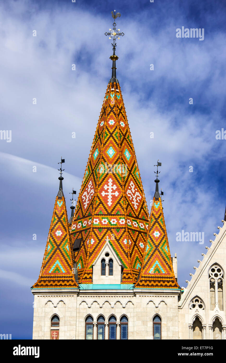 Matthias Kirche Kirchturm, Mátyás Templom, Budapest, Ungarn Stockfoto