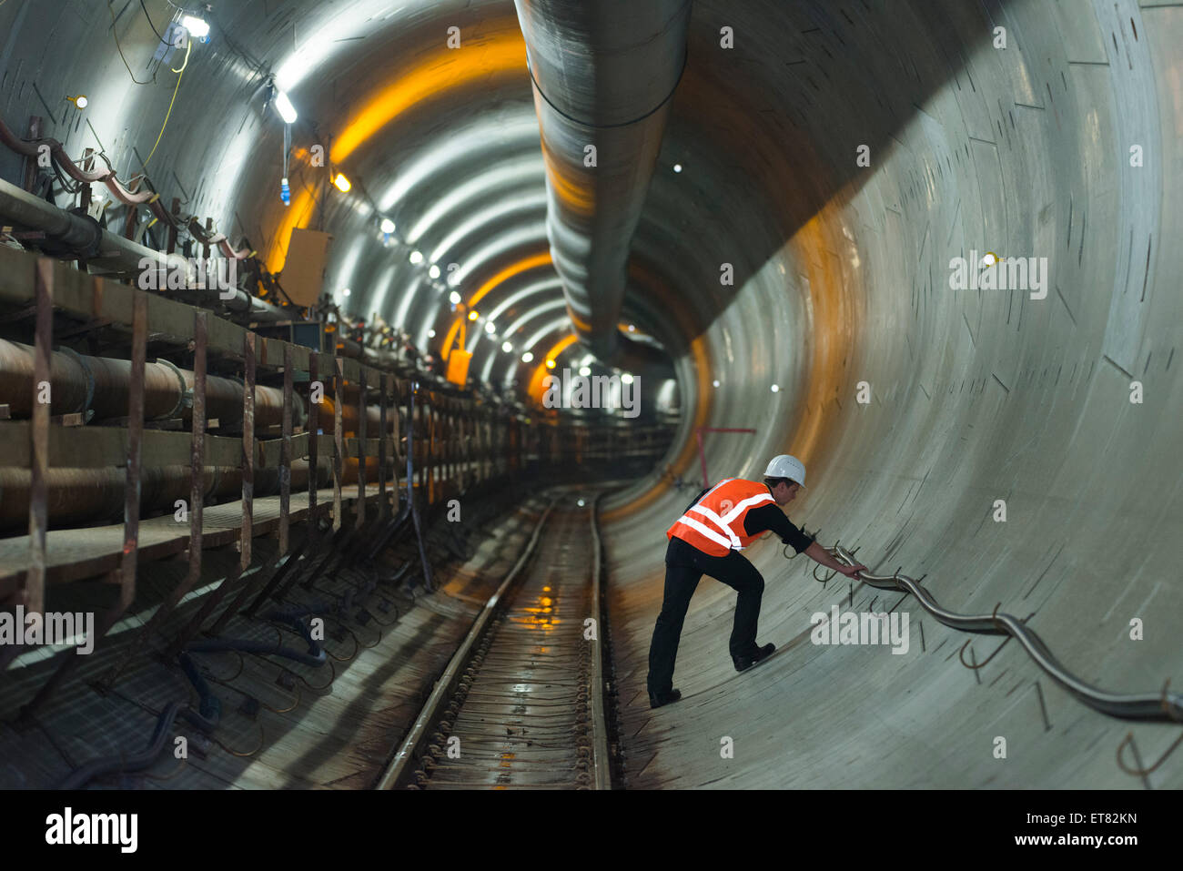 Berlin, Deutschland, Baugleise für Tunnelbohrmaschine für den neuen unterirdischen tunnel ...