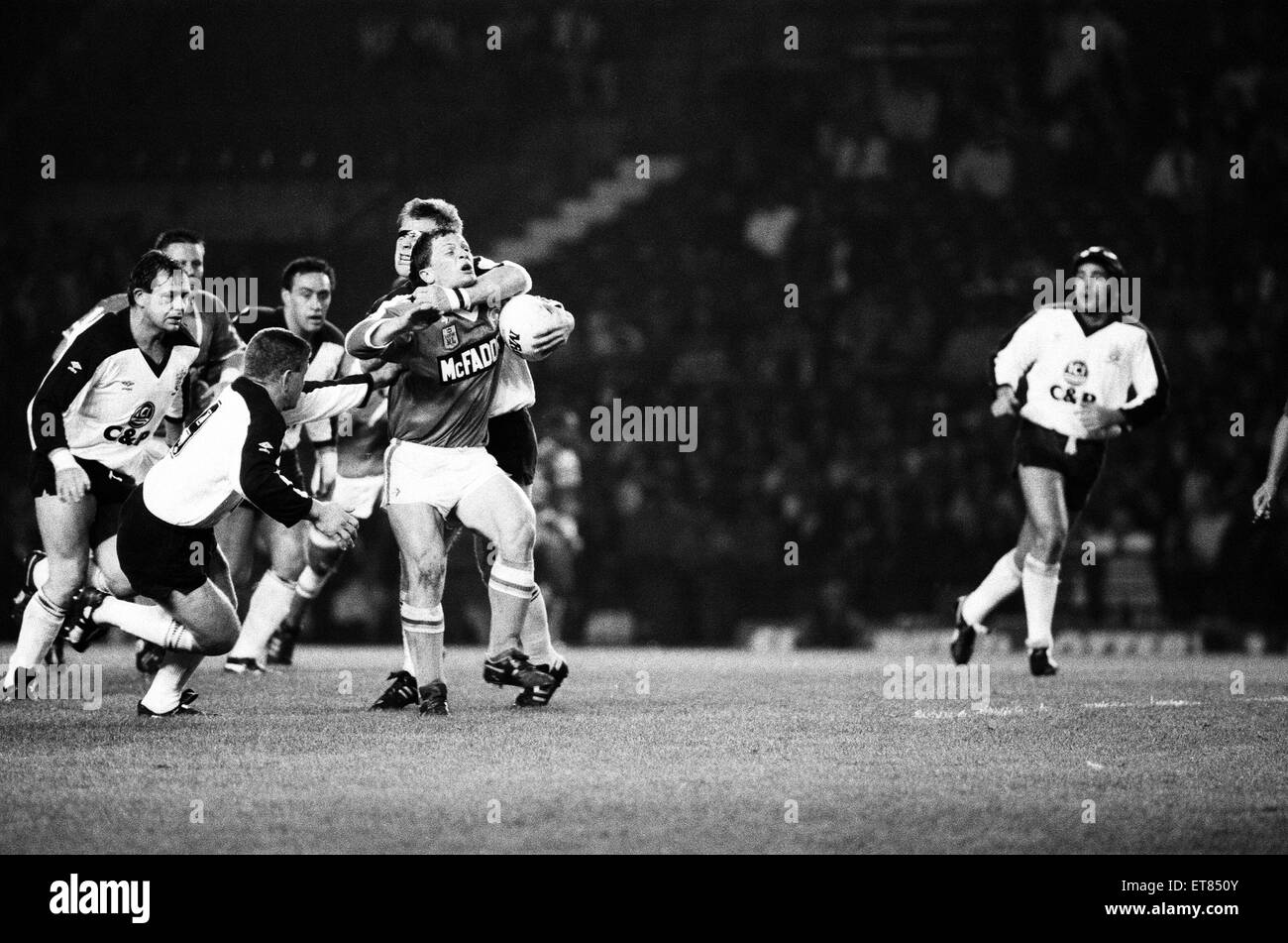 1989 World Cup Challenge (auch bekannt als die Fosters World Cup Challenge) die erste offizielle World Cup Challenge match.  Widnes statt 30 18 Canberra Raiders im Old Trafford, Manchester. 4. Oktober 1989. Stockfoto