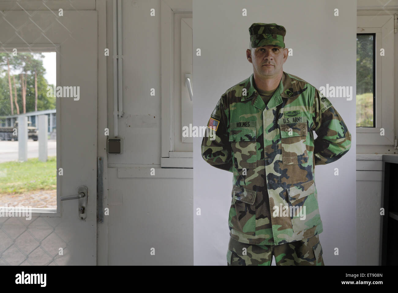 Rasdorf, Deutschland, Foto eines US-Soldaten in das Wachhaus an der Gedenkstätte Point Alpha Stockfoto