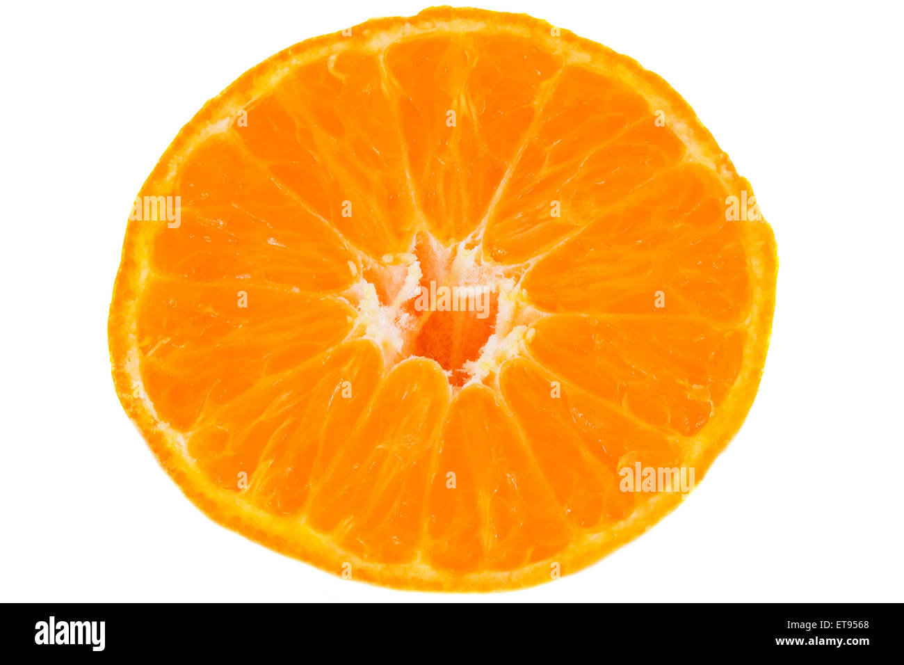 Frisches Obst orange Slice Makro-Aufnahmen über weiße b isoliert Stockfoto