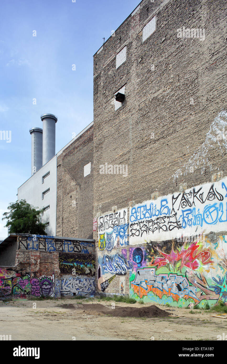 Berlin, Deutschland, gemalt mit Graffiti Brandwand Stockfoto