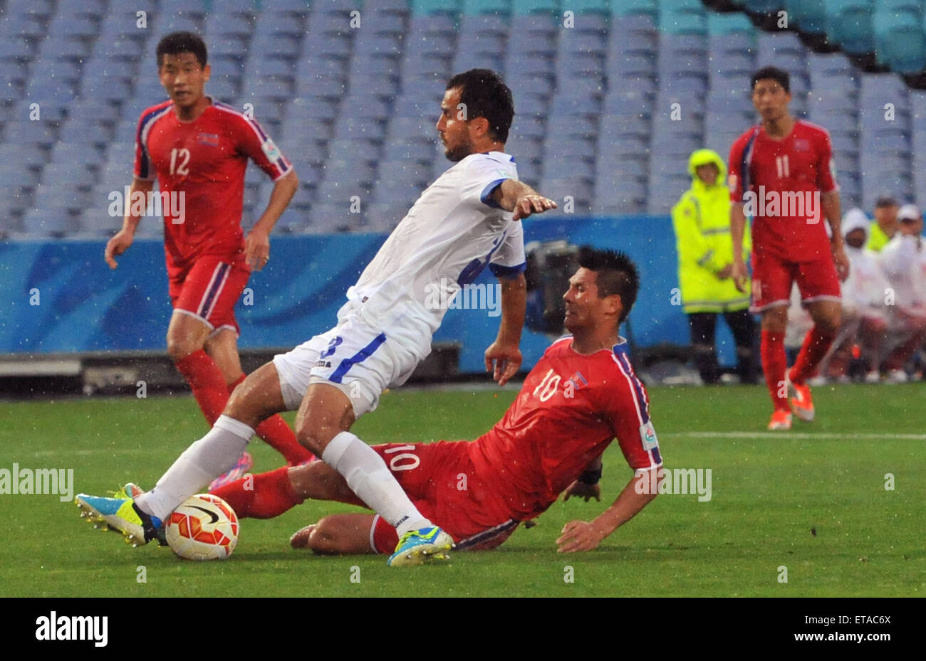 2015-AFC-Finale Spiel Usbekistan vs. Nordkorea. Usbekistan kämpfte um einen galanten Nordkorea in ihrem ersten Pool-Spiel zu besiegen.  Mitwirkende: Pak Kwang Ryong Shavkat Jon Mulladjanov Where: Sydney, Australien bei: 10. Januar 2015 Credit: WENN.com Stockfoto