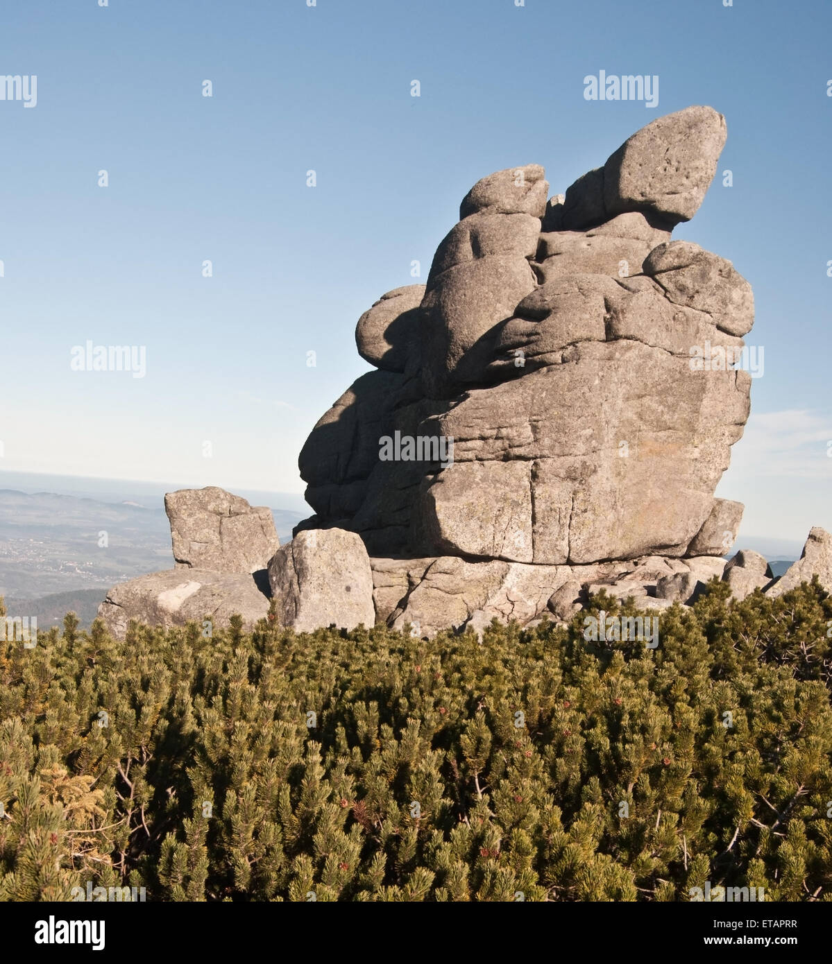 Rock-Formation namens Słonecznik (Poledni Gebilde auf Tschechisch) im Riesengebirge Stockfoto