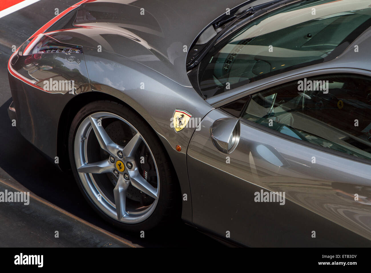 Turin, Italien, 11. Juni 2015. Detail der Ferrari 488 GTB. Parco Valentino Autoshow statt 93 Autos von vielen Automobilherstellern und Auto-Designer Valentino Park, Turin, Italien. Stockfoto