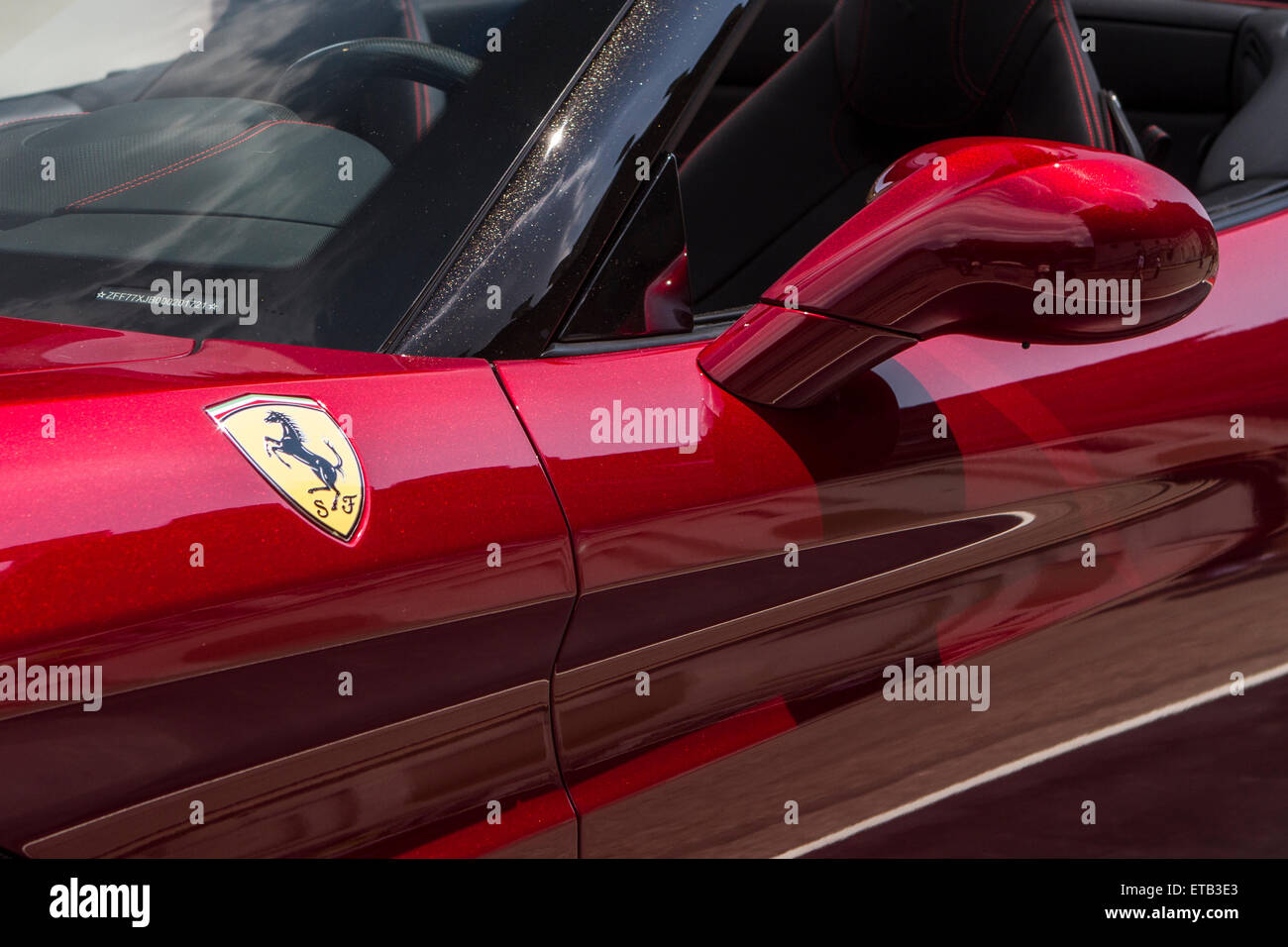 Turin, Italien, 11. Juni 2015. Detail des Ferrari California T. Parco Valentino-Auto-Show moderierte 93 Autos von vielen Automobilherstellern und Auto-Designer Valentino Park, Turin, Italien. Stockfoto