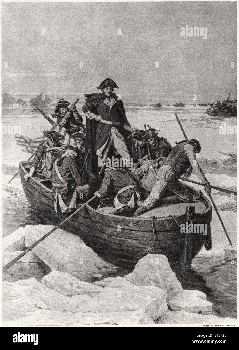 Washington überquert die Deleware McConkey Fähre, die Schlacht von Trenton, 26. Dezember 1776, Gemälde von Henry Mosler ca. 1912, 1913 gedruckt Stockfoto