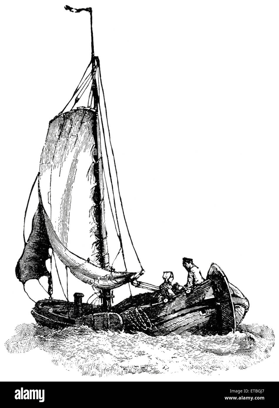 Segelboot am Fluss Maas, Holland, "Klassische Portfolio der primitiven Carrier" von Marshall M. Kirman, Welt Eisenbahn Publ. Co., Illustration, 1895 Stockfoto