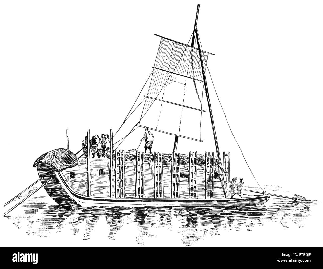 Hausboot, China, "Klassische Portfolio der primitiven Carrier" von Marshall M. Kirman, Welt Eisenbahn Publ. Co., Illustration, 1895 Stockfoto