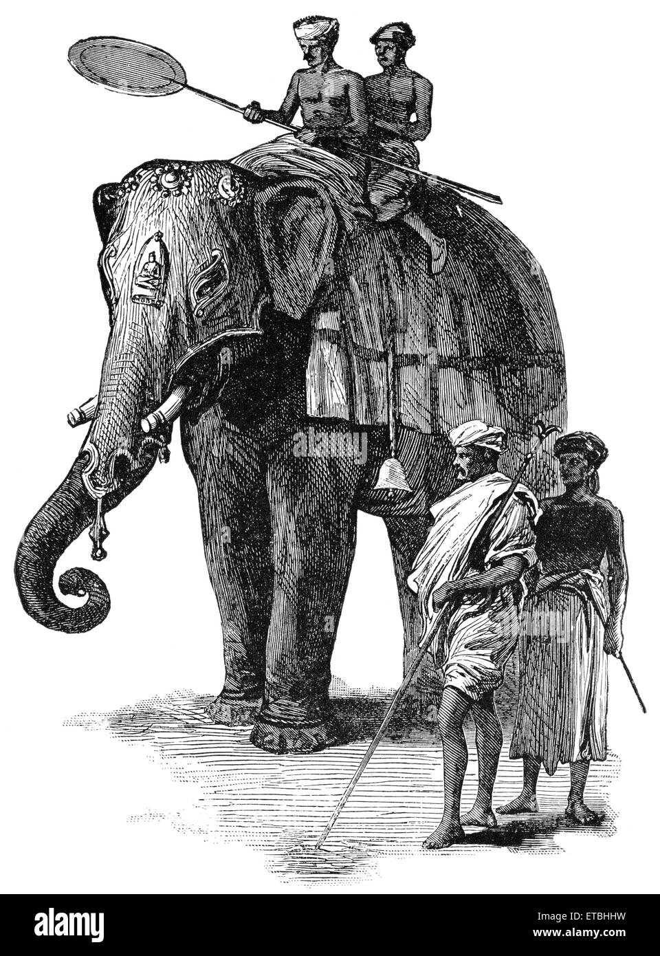Elefanten tragen Würdenträger, Ceylon, "Klassische Portfolio der primitiven Carrier" von Marshall M. Kirman, Welt Eisenbahn Publ. Co., Illustration, 1895 Stockfoto