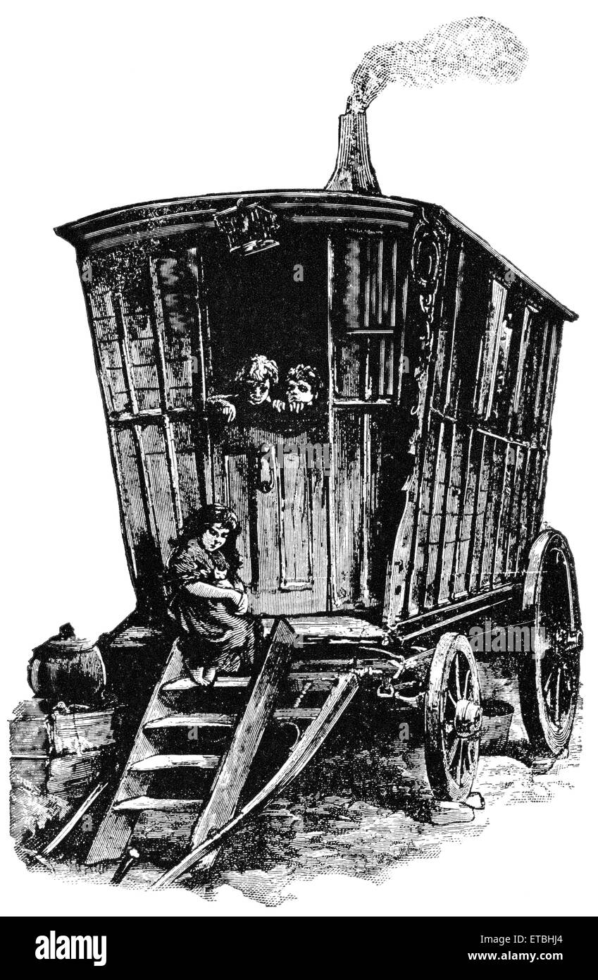 Gypsy Haus und Wagen, England, Pre-1820, "Klassische Portfolio von primitiven Carriers", von Marshall M. Kirman, World Railway Publ. Co., Illustration, 1895 Stockfoto