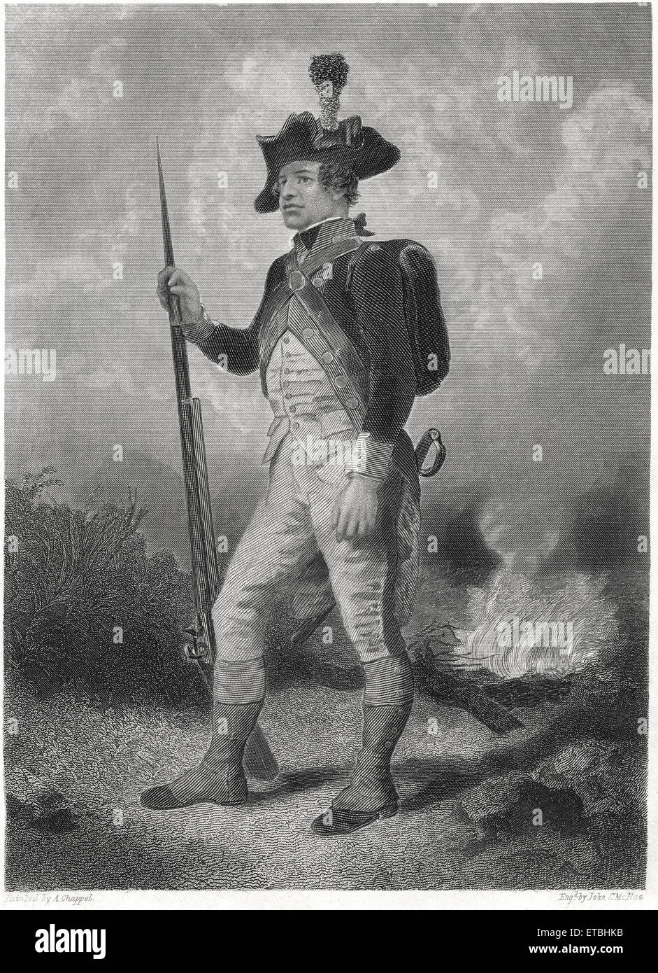 Kontinentale Soldat, Norden, gemalt von Alonzo Chappell, Kupferstich von John C. McRae, um 1820 Stockfoto