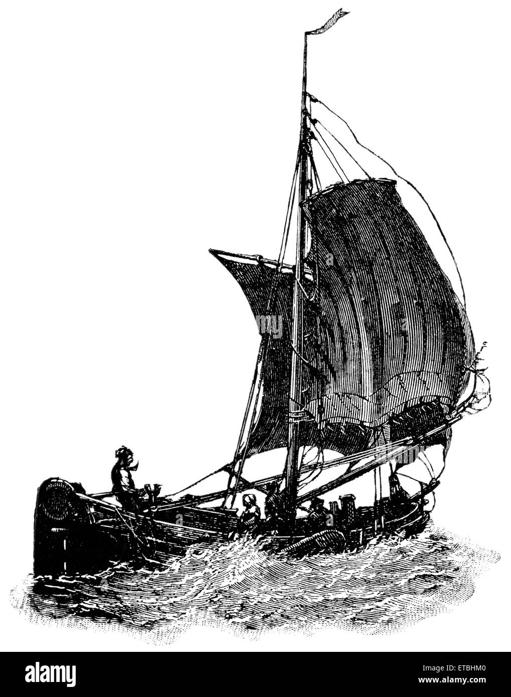 Niederländische Fischerbooten, "Klassische Portfolio der primitiven Carrier" von Marshall M. Kirman, Welt Eisenbahn Publ. Co., Illustration, 1895 Stockfoto