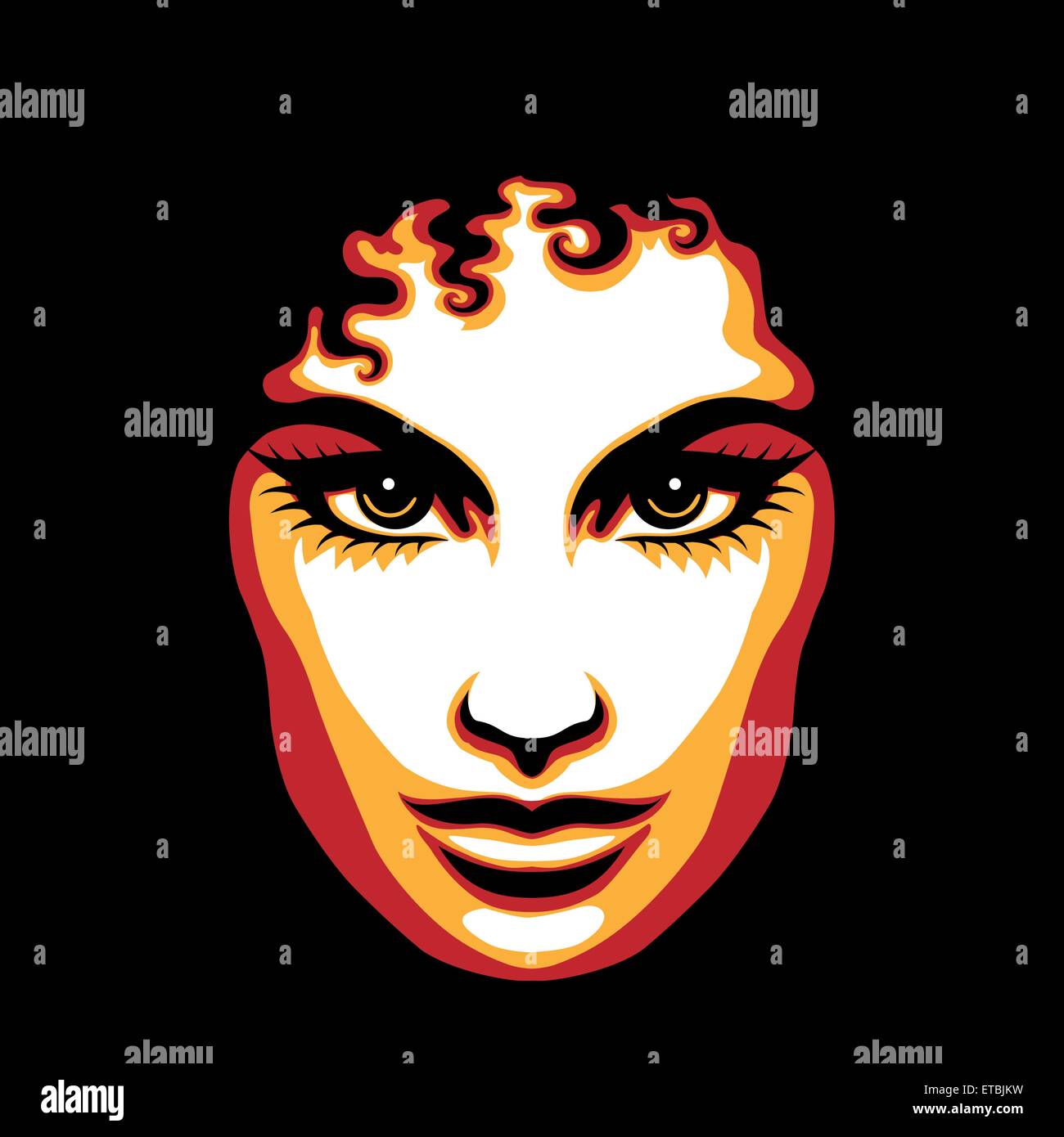 Gesicht der Frau im Retro-Plakat-Stil gezeichnet. Keine Farbverläufe verwendet. Stock Vektor