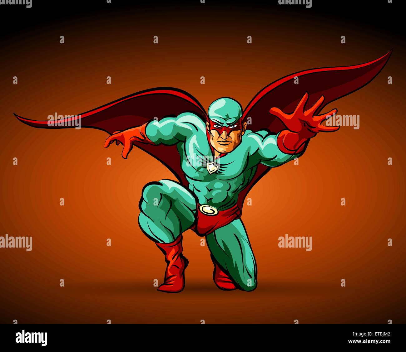 Die Person in einem Anzug des Superhelden. Comic-Stil Illustration. Stock Vektor