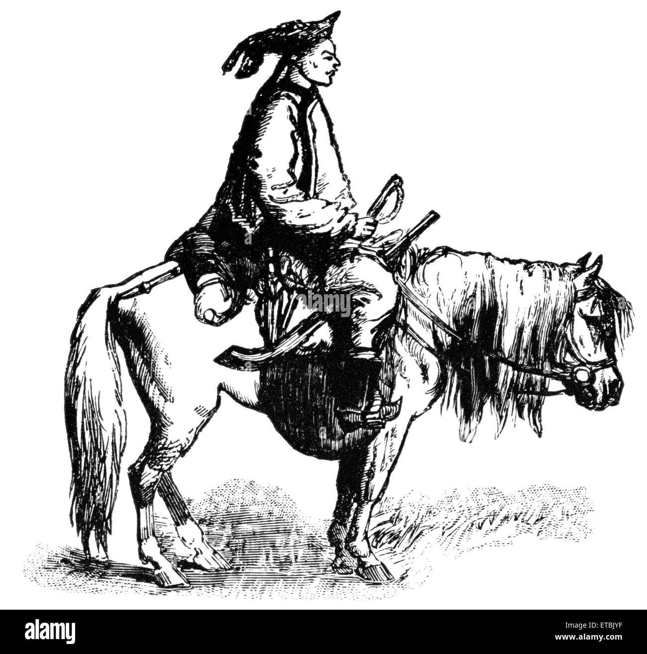 Kavallerist, China, "Klassische Portfolio der primitiven Carrier" von Marshall M. Kirman, Welt Eisenbahn Publ. Co., Illustration, 1895 Stockfoto