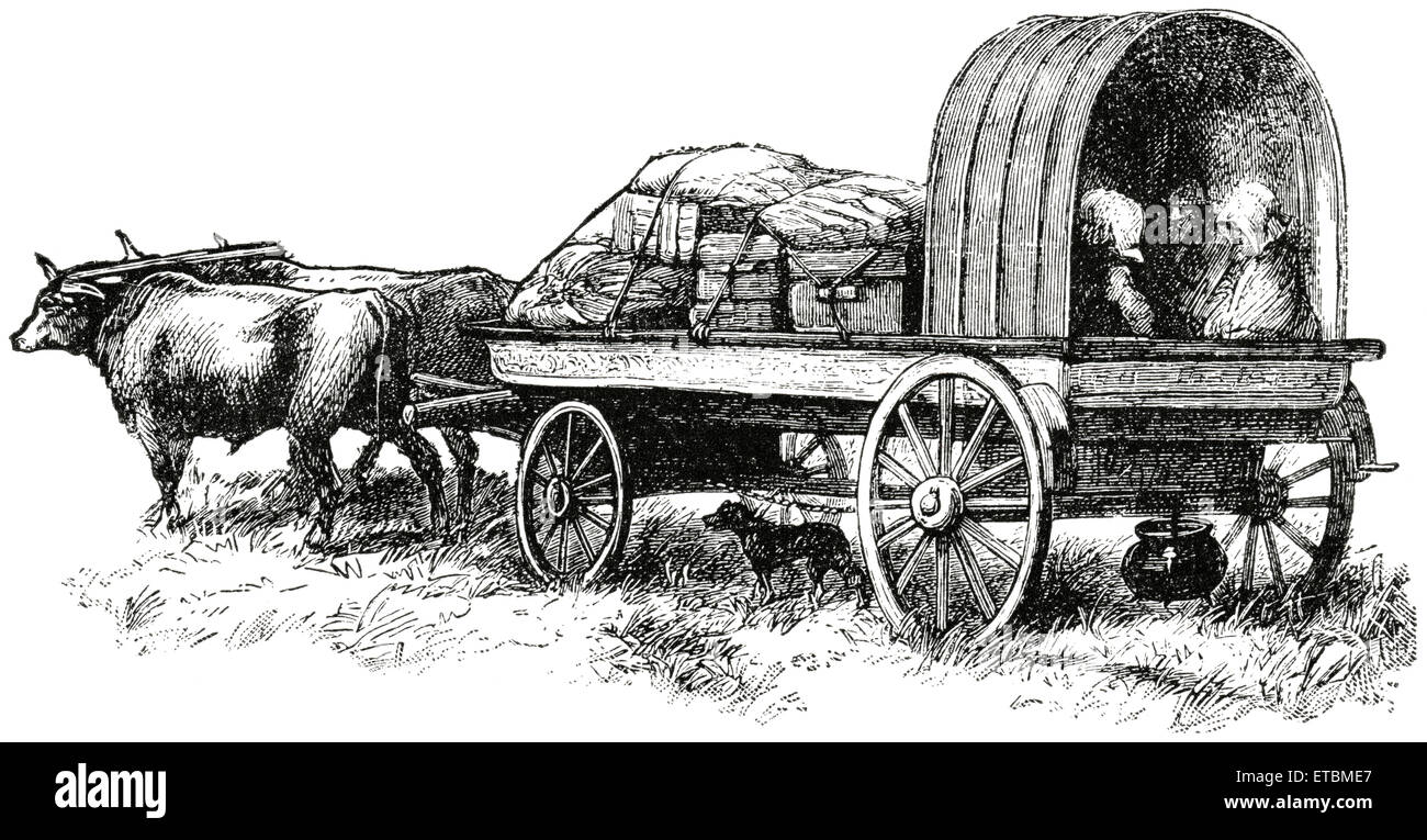 Wagen der Buren in Kaffraria, Südafrika, "Klassische Portfolio der primitiven Carrier" von Marshall M. Kirman, Welt Eisenbahn Publ. Co., Illustration, 1895 Stockfoto