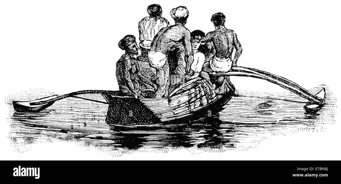 Native Wasserfahrzeuge am Fluss Colombo, Ceylon, "Klassische Portfolio der primitiven Carrier" von Marshall M. Kirman, Welt Eisenbahn Publ. Co., Illustration, 1895 Stockfoto